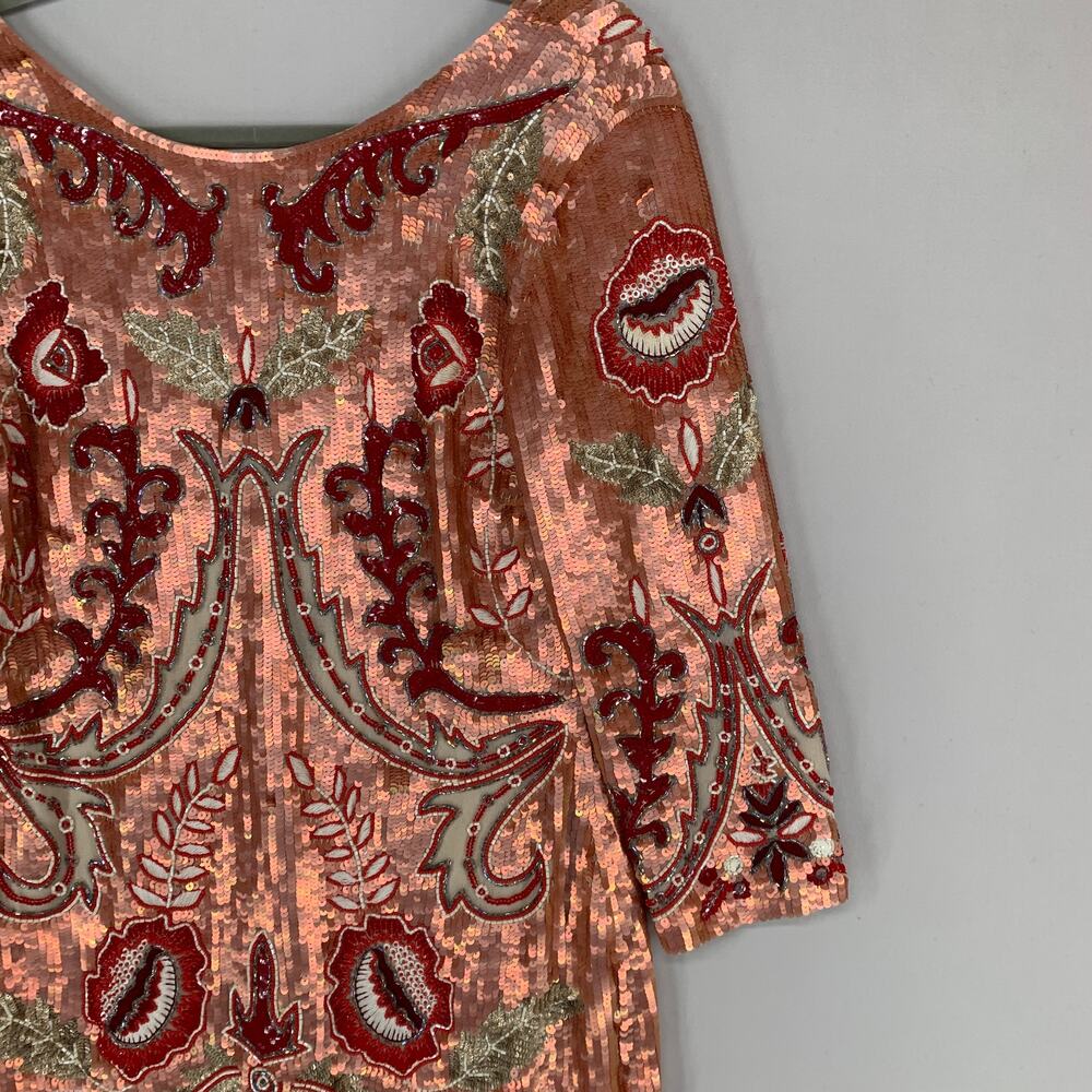 Needle & Thread Tapestry Motif Mini Dress US 6 Rose Gold Sequin Cocktail - Picture 3 of 16